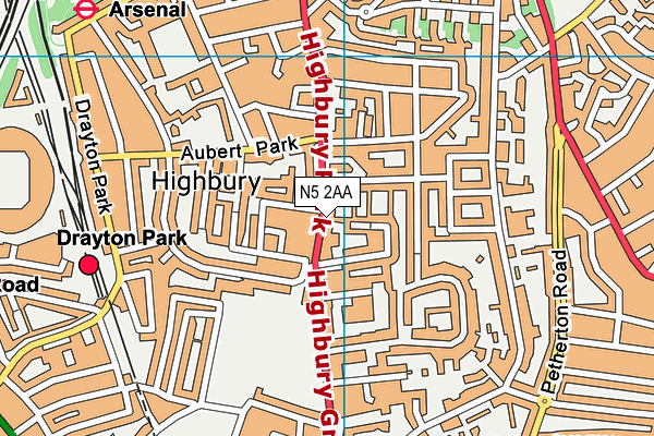 N5 2AA map - OS VectorMap District (Ordnance Survey)