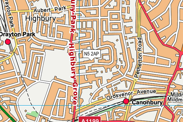 N5 2AP map - OS VectorMap District (Ordnance Survey)