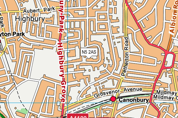 N5 2AS map - OS VectorMap District (Ordnance Survey)