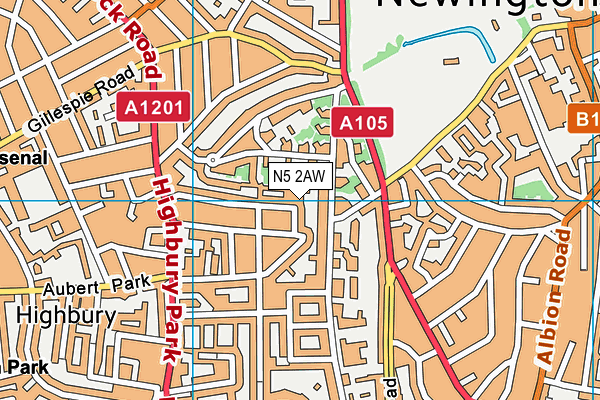 N5 2AW map - OS VectorMap District (Ordnance Survey)