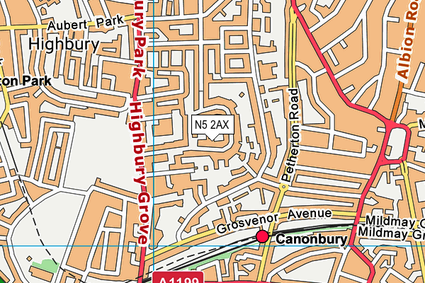 N5 2AX map - OS VectorMap District (Ordnance Survey)