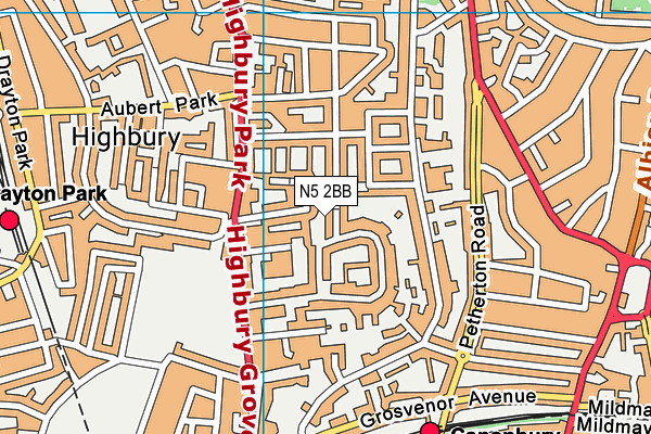 N5 2BB map - OS VectorMap District (Ordnance Survey)