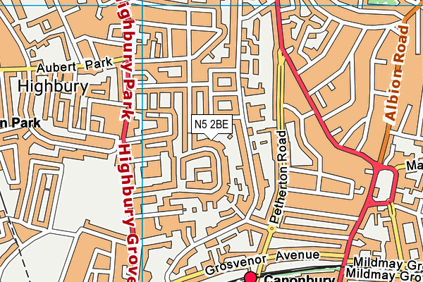 N5 2BE map - OS VectorMap District (Ordnance Survey)