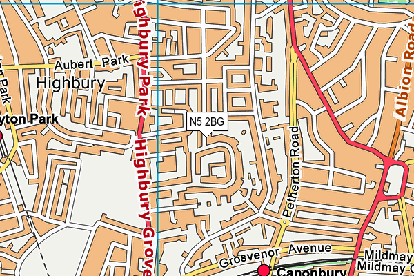 N5 2BG map - OS VectorMap District (Ordnance Survey)