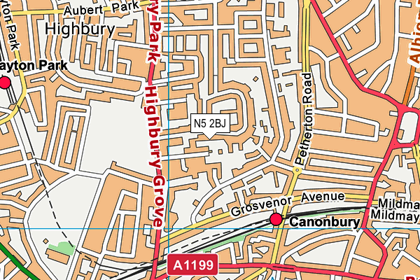 N5 2BJ map - OS VectorMap District (Ordnance Survey)