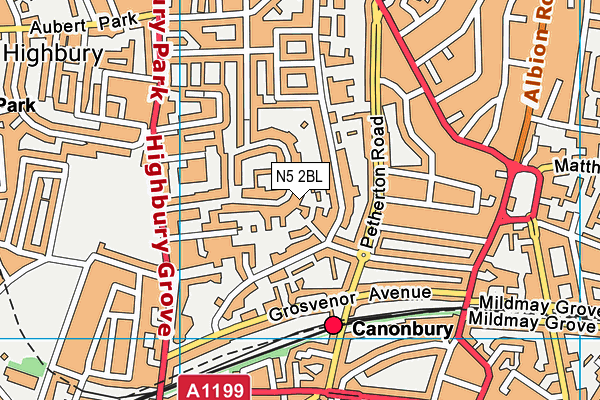 N5 2BL map - OS VectorMap District (Ordnance Survey)