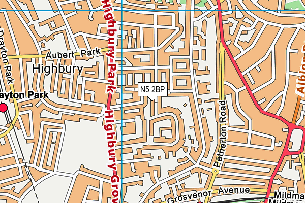 N5 2BP map - OS VectorMap District (Ordnance Survey)