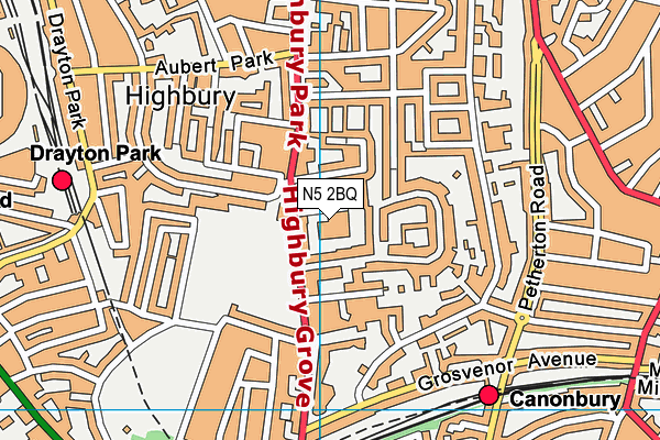 N5 2BQ map - OS VectorMap District (Ordnance Survey)