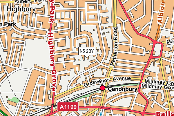 N5 2BY map - OS VectorMap District (Ordnance Survey)