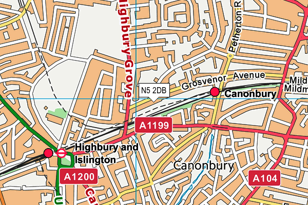 N5 2DB map - OS VectorMap District (Ordnance Survey)