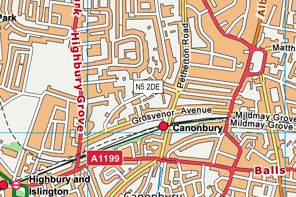 N5 2DE map - OS VectorMap District (Ordnance Survey)