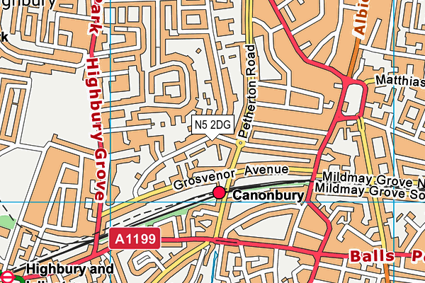 N5 2DG map - OS VectorMap District (Ordnance Survey)