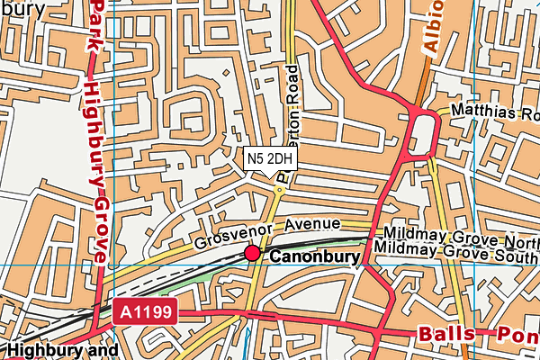 N5 2DH map - OS VectorMap District (Ordnance Survey)