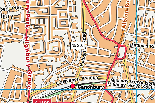 N5 2DJ map - OS VectorMap District (Ordnance Survey)