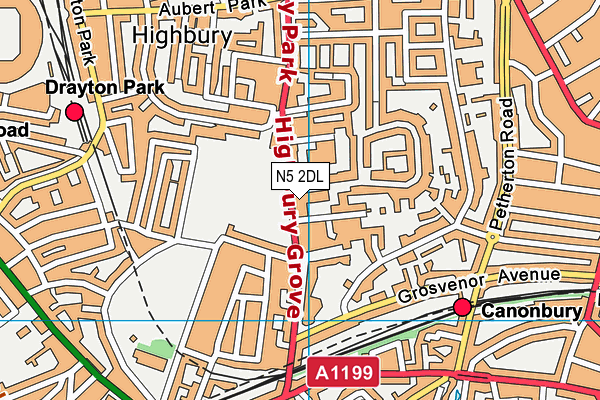 N5 2DL map - OS VectorMap District (Ordnance Survey)