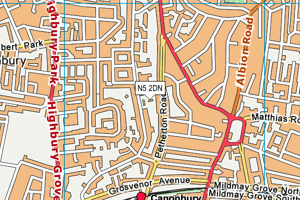 N5 2DN map - OS VectorMap District (Ordnance Survey)