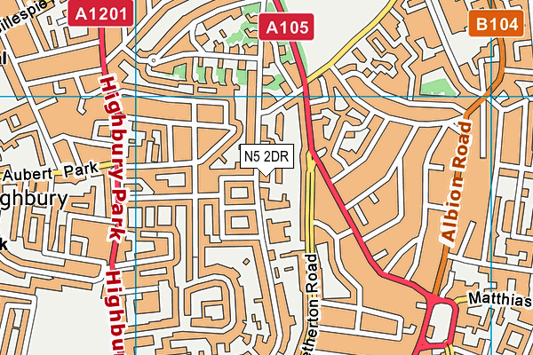 N5 2DR map - OS VectorMap District (Ordnance Survey)