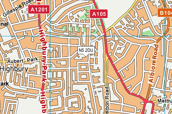 N5 2DU map - OS VectorMap District (Ordnance Survey)