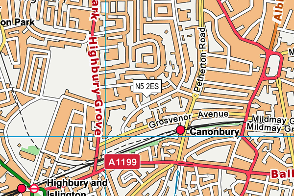 N5 2ES map - OS VectorMap District (Ordnance Survey)