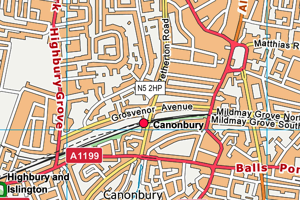 N5 2HP map - OS VectorMap District (Ordnance Survey)