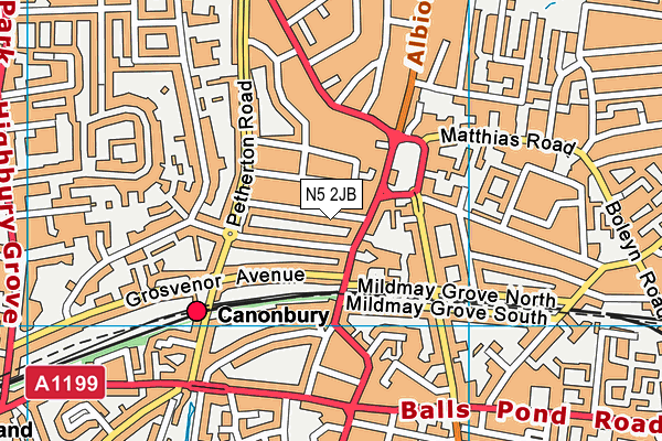 N5 2JB map - OS VectorMap District (Ordnance Survey)