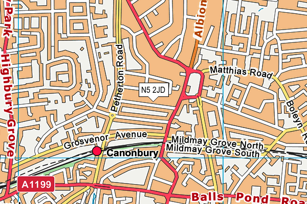 N5 2JD map - OS VectorMap District (Ordnance Survey)