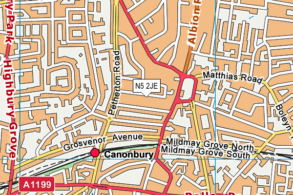 N5 2JE map - OS VectorMap District (Ordnance Survey)