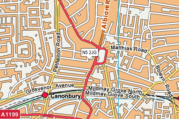 N5 2JG map - OS VectorMap District (Ordnance Survey)