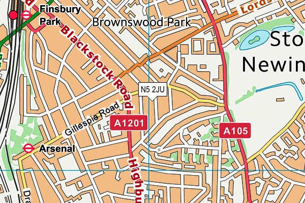 N5 2JU map - OS VectorMap District (Ordnance Survey)