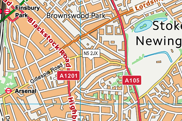 N5 2JX map - OS VectorMap District (Ordnance Survey)