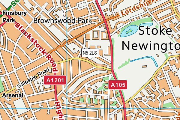 N5 2LS map - OS VectorMap District (Ordnance Survey)