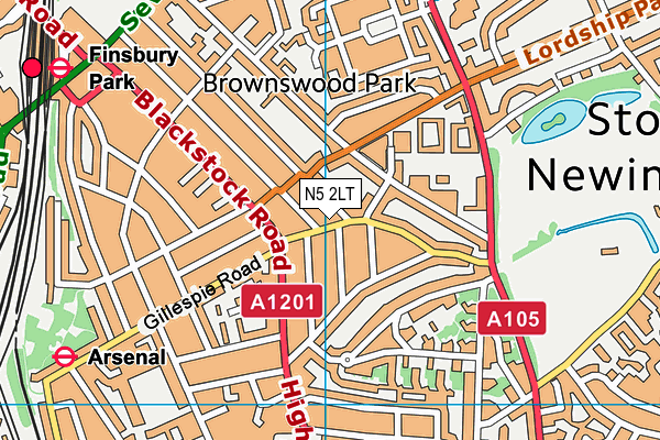 N5 2LT map - OS VectorMap District (Ordnance Survey)