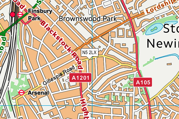 N5 2LX map - OS VectorMap District (Ordnance Survey)