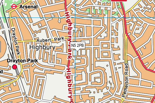 N5 2PB map - OS VectorMap District (Ordnance Survey)