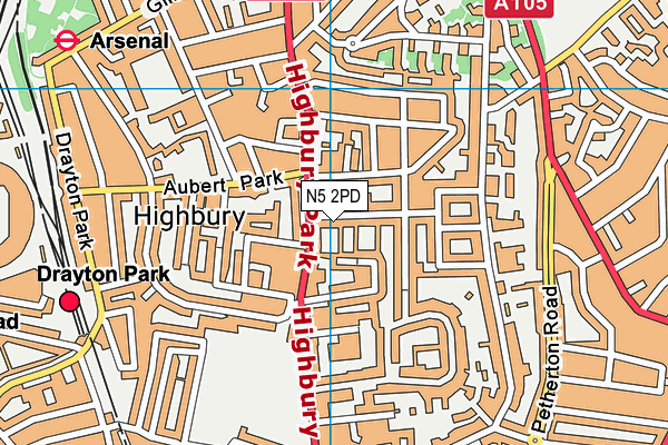 N5 2PD map - OS VectorMap District (Ordnance Survey)