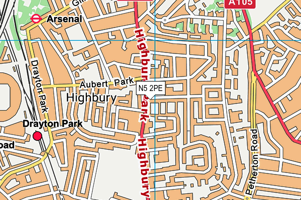 N5 2PE map - OS VectorMap District (Ordnance Survey)