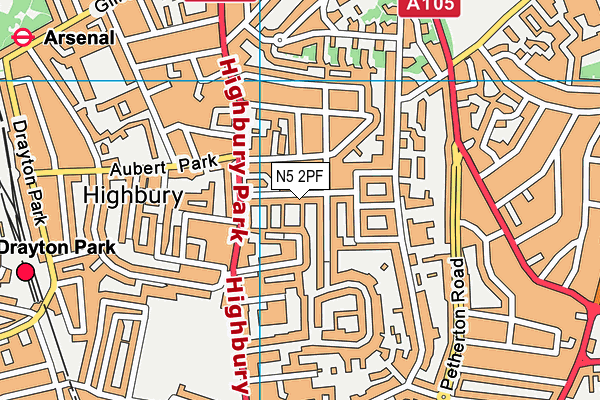 N5 2PF map - OS VectorMap District (Ordnance Survey)