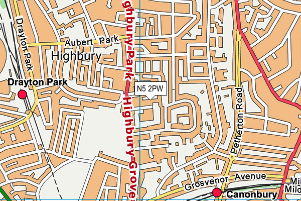 N5 2PW map - OS VectorMap District (Ordnance Survey)