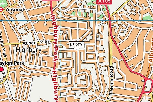 N5 2PX map - OS VectorMap District (Ordnance Survey)