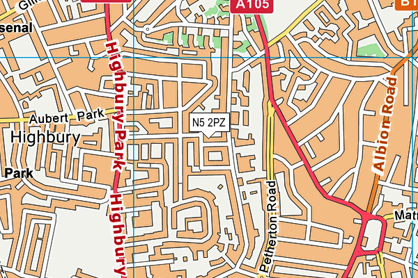 N5 2PZ map - OS VectorMap District (Ordnance Survey)