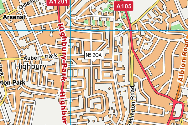N5 2QA map - OS VectorMap District (Ordnance Survey)