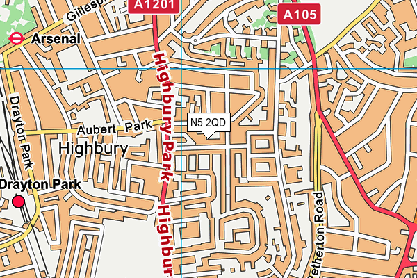 N5 2QD map - OS VectorMap District (Ordnance Survey)