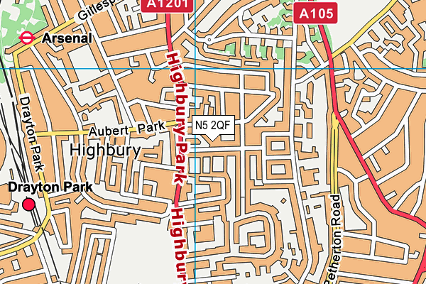 N5 2QF map - OS VectorMap District (Ordnance Survey)