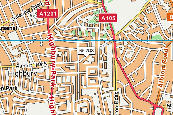 N5 2QS map - OS VectorMap District (Ordnance Survey)