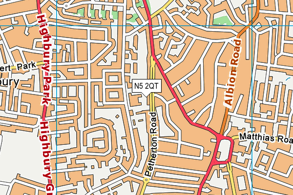 N5 2QT map - OS VectorMap District (Ordnance Survey)