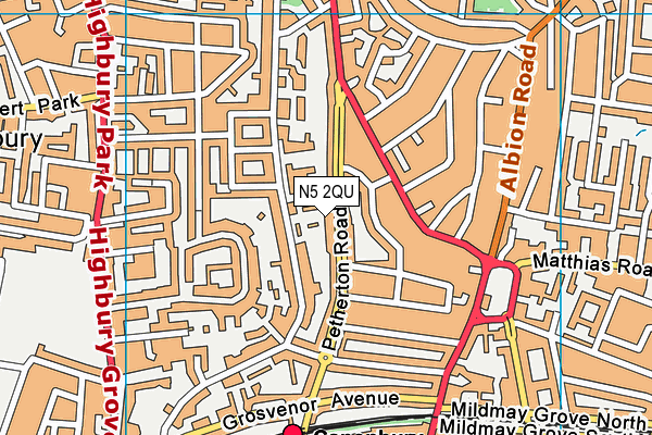 N5 2QU map - OS VectorMap District (Ordnance Survey)