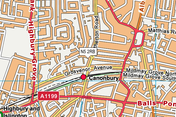 N5 2RB map - OS VectorMap District (Ordnance Survey)