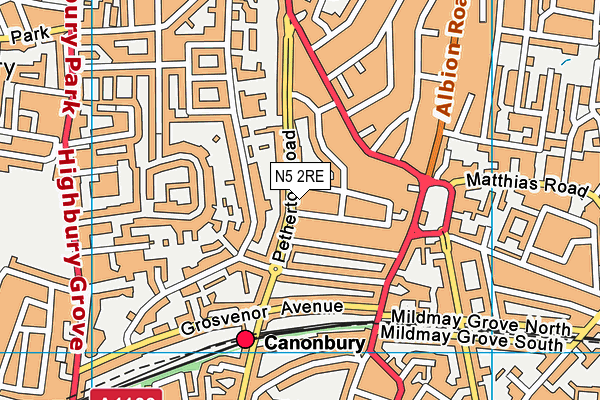 N5 2RE map - OS VectorMap District (Ordnance Survey)