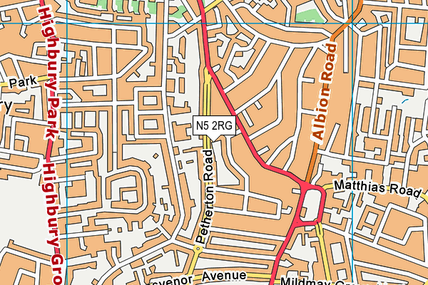 N5 2RG map - OS VectorMap District (Ordnance Survey)