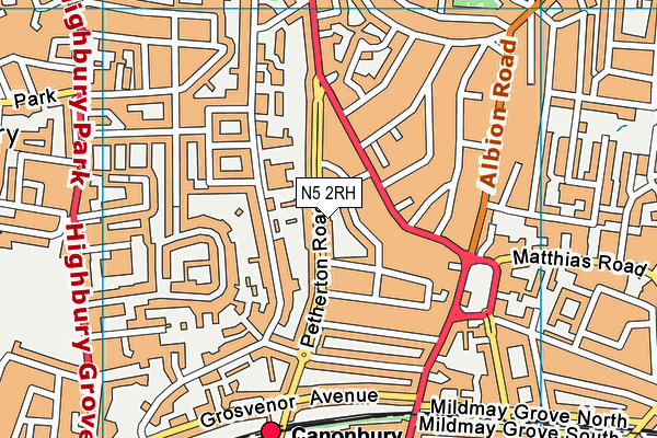 N5 2RH map - OS VectorMap District (Ordnance Survey)